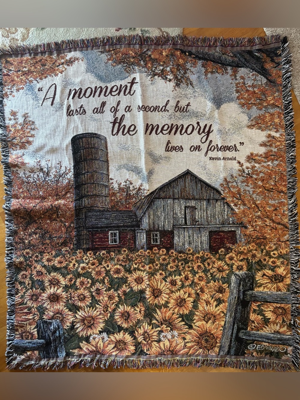 Kevin Arnold Memory Lives On Barn Sunflower Sympathy Tapestry Throw Banket